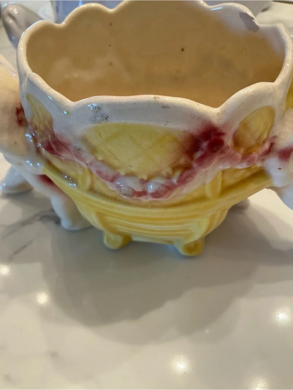 Vintage Cherub Planter in Yellow and Pink